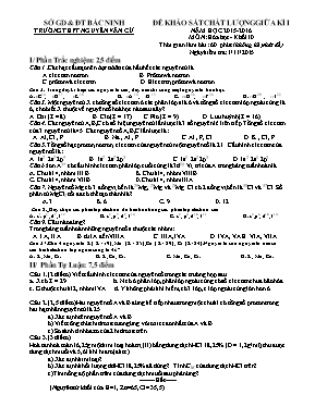 Đề khảo sát chất lượng giữa kì I năm học 2015- 2016 môn Hóa học- khối 10